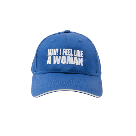 Man! I Feel Like a Woman Blue Dad Hat Front
