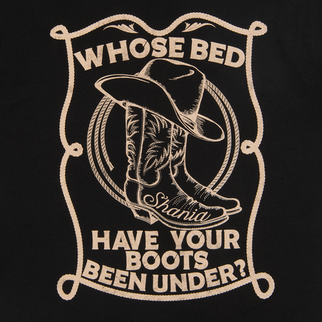 Whose Bed Have Your Boots Been Under Black Tee Detail